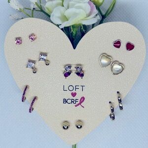 NWT LOFT Breast Cancer Research Heart Earrings Set - Pink, Gold, Red, 8 Pairs
